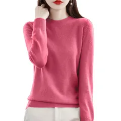 [ANGJ] レディースセーター 秋冬 高伸縮性 ニットソー ラウンドネック カットソー トップス ニット 長袖 秋 冬 ストレッチ カジュアル シンプル 1