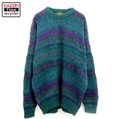 90s USA製 vintage Eddie Bauer 総柄 コットン ニットセーター メンズ 表記Mサイズ