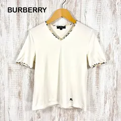BURBERRY LONDON バーバリーロンドン ホースロゴ刺繍 ノバチェック Vネック ストレッチ Tシャツ 半袖 カットソー ホワイト レディース トップス