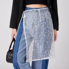 レース ラップスカート ミディ丈 スパンコール 裾レース レイヤード 重ね着 インナー 光沢 透け感 体型カバー