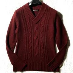 5351 POUR LES HOMMES★美ライン&美色ボルドー★希少サイズ3★ケーブル編み Vネック ニットセーター アラン フィッシャーマン プールオム