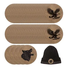 uxcell 64枚 空白 レザー ハット パッチ レーザ彫刻 アイロン接着 ラウンド型 ラスタ風 フェイクレザー パッチ ハット キャップ用 ライト茶色 6.5x6.5cm (2.56x2.56インチ)