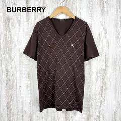 BURBERRY BLACK LABEL バーバリーブラックレーベル ホースロゴ刺繍 アーガイル刺繍チェック Vネック Tシャツ メンズ 半袖 トップス ブラウン