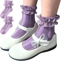 LivKids 靴下 キッズ 女の子 フォーマル 2足セット スクールソックス (パープル,  16.0-18.0 cm)
