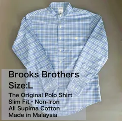 【L】Brooks Brothers スタンドカラーシャツ / Non-Iron / Supima Cotton Slim Fit チェック ブルー×イエロー×ホワイト L相当 メンズ