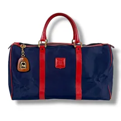 セリーヌ　CELINE ミニボストンバッグ　ハンドバッグ　キャンバス　ブルー　レッド　キャンバス　ホースキャリッジチャーム付き