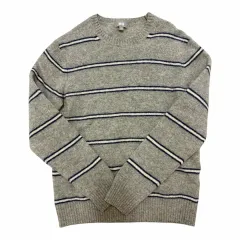 ユニクロ ストライプ Uクルーネックセーター グレー