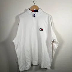 トミーヒルフィガー ハーフジップ スウェット ホワイト XL 刺繍ロゴ