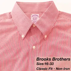 【16-33】Brooks Brothers ボタンダウンシャツ / Classic Fit / Supima Cotton Non-Iron / Burgundy Stripe XL相当 メンズ