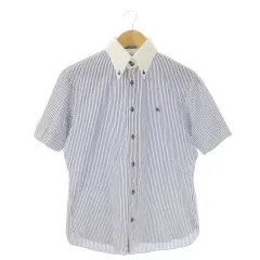 バーバリーブラックレーベル BURBERRY BLACK LABEL シャツ 2 青 ブルー ストライプ柄 クレリックカラー 半袖 /CK12 ■GY99
