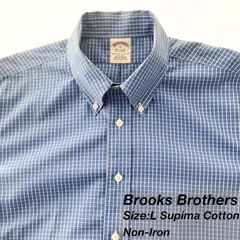【L】Brooks Brothers Original Polo Shirt  / American Supima Cotton Non-Iron / Blue-White Windowpane Check メンズ