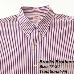 【17-34】Brooks Brothers ボタンダウンシャツ / Traditional Fit / Non-Iron Cotton / Stripe（パープル×ホワイト） XXL相当 メンズ