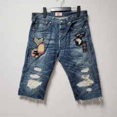 32 リーバイス 501 Japan パッチ デニム ハーフパンツ デニムハーフパンツ