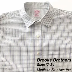 【17-34】Brooks Brothers ワイドカラーシャツ / Madison Fit / Non-Iron Supima Cotton / Check（ホワイト×ブルー×ライトブルー） XL相当 メンズ