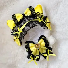 10cm～12cm用 ぬい服 ハンドメイド いつぬい ねこみみ 黒 × 黄色