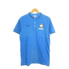 ナイキ NIKE ポロシャツ ロゴ 刺繍 ワッペン インテル サッカー M 青 ブルー 半袖 襟付き ボーダー柄 /AH35 ■GY58