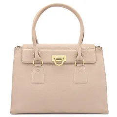 サルヴァトーレ・フェラガモ Salvatore Ferragamo 2WAYバッグ ガンチーニ レザー ベージュ ゴールド金具 ハンドバッグ ショルダーバッグ ピンクベージュ  【箱】【中古】