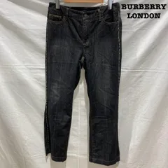 バーバリーロンドン FQ139-670-09 デニムパンツ ノバチェック サイドライン  ストレートパンツ 黒 ブラック メンズ 44 ISItems【USED】【古着】【中古】50152264