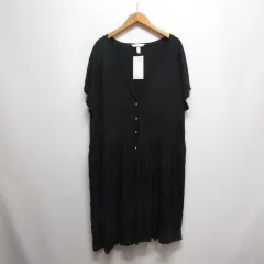 エイチ&エム H&M 半袖 レーヨン ワンピース XL 黒 ブラック タグ付き