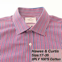 HAWES & CURTIS ワイドカラーシャツ 17-36/ Slim Fit / Cotton100%（2ply 100's）/ Stripe（レッド×ホワイト×ブルー×ライトブルー） XXL相当 メンズ