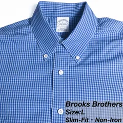 【L】Brooks Brothers ポロカラーシャツ  / Regular Fit / Supima Cotton100% / Check（ダークブルー×ブルー） メンズ