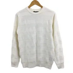 ナノユニバース nano universe セーター ニット クルーネック プルオーバー ボーダー 長袖 S 白 ホワイト