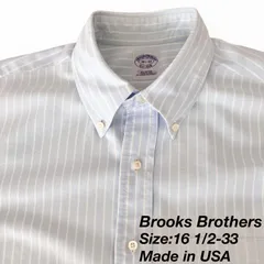 【16 1/2-33】アメリカ製 Brooks Brothers ポロカラーシャツ / Cotton100% / Stripe（ライトブルー×ホワイト） XL相当 メンズ