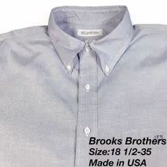 【18 1/2-35 】アメリカ製 Brooks Brothers ポロカラーシャツ  / Cotton100% Pinpoint Oxford / Blue / Made in USA 3XL〜4XL相当 メンズ