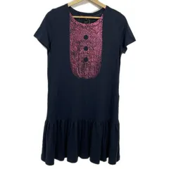 マークバイマークジェイコブス ワンピース サイズXS レディース美品  - ダークネイビー×ピンク×レッド クルーネック/半袖/ひざ丈