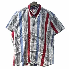 トミーヒルフィガー TOMMY HILFIGER シャツ ストライプ 半袖 XXL 赤 レッド 白 ホワイト 青 ブルー ■GY61