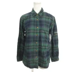 コロンビア Columbia ネルシャツ アウトドアウエア S 緑 グリーン 紺 ネイビー チェック柄 長袖 ロールアップタブ付き /MN25 ■GY58