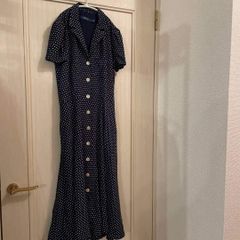 F ポロ ラルフローレン poloRalph Lauren ワンピース ドット　水玉　半袖　dress　ドレス　お呼ばれ　デート　オフィスカジュアル　食事会