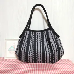 グラニーバッグ（北欧風＊半円ストライプ＊ブラック✕グレー）