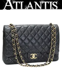 シャネル CHANEL デカマトラッセ32 ダブルフラップ チェーンショルダーバッグ ラム 黒 G金具 15番台 【73168】