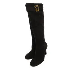 グッチ GUCCI ロング ブーツ スエード レザー サイドジップ インターロッキングG GG バックル 茶 ブラウン35.5 225356 /FF ■GY19