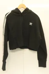 【中古】 adidas レディースパーカー L CROPPED HOODIE adidas L 黒 ブラック ロゴ