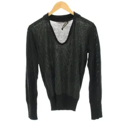 ニールバレット Neil Barrett ニット カットソー Vネック ウール ケーブル柄 襟付き 長袖 XS 黒 ブラック /HN
