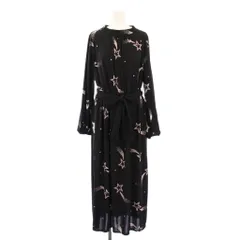 グレースクラス GRACE Class ドレープスタープリントワンピース ミモレ ロング 長袖 クルーネック ストレッチ 星柄 ベルト 36 黒 ブラック /BB