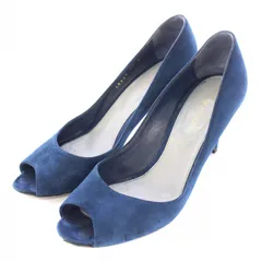 セルジオロッシ Sergio rossi パンプス オープントゥ アーモンドトゥ ハイヒール スエード 37 紺 ネイビー /BB