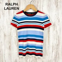 LAUREN RALPH LAUREN ローレンラルフローレン ワンポイントロゴ マルチボーダー コットン リブニット 半袖 トップス