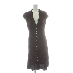 ルージュ Rouje ワンピース 38 黒 ブラック ドット柄 Vネック 半袖 フリル襟 ひざ丈 /PP ■GY99