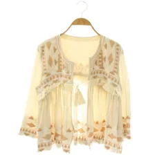 グレースコンチネンタル GRACE CONTINENTAL フリンジ ジャケット ノーカラー 38 アイボリー ベージュ /ES ■OS