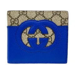 GUCCI(グッチ) 2つ折り財布美品  カットアウトインターロッキングG 701417 ネイビー×ベージュ×ブラウン レザー