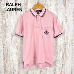 古着POLORALPHLAURENビッグポニー3半袖ポロシャツピンク×グレーM