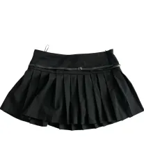 ZARA ザラ ベルト プリーツ ミニ スカート ブラック