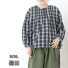 定価3.96万 メゾンドソイル ストライプチェック プルオーバー ブラウス 春夏 定価3.96万 メゾンドソイル ストライプチェック プルオーバー ブラウス