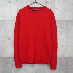 トミー ヒルフィガー ワンポイントロゴ ケーブル編み ニット レッド