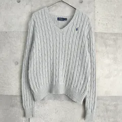 ポロ ラルフローレン スモールポニーロゴ Vネック ケーブル編み ウール ニット グレー レディース