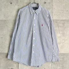 【バレンタイン期間限定セール20%OFF 】ポロ ラルフローレン スモールポニーロゴ ストライプ柄 長袖シャツ ホワイト / ブルー メンズ