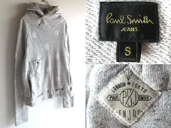 Paul Smith JEANS ポールスミス ジーンズ ロゴワッペン ポケット付 ジャガード ドット スウェットパーカー プルオーバー S グレー 国内正規